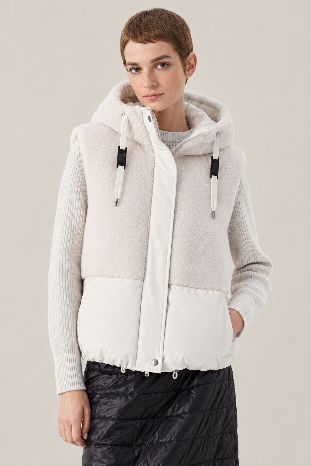 BRUNELLO CUCINELLI WOMEN'S COLD WHITE MIXED FABRIC JACKET