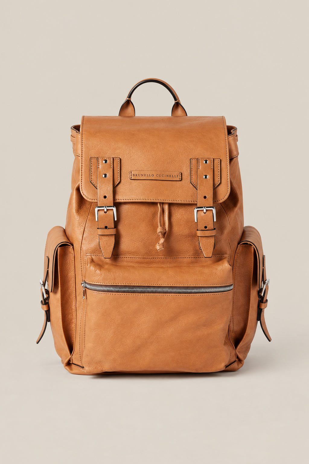 BRUNELLO CUCINELLI MEN'S NATURAL LEATHER BUCKLE BACKPACK