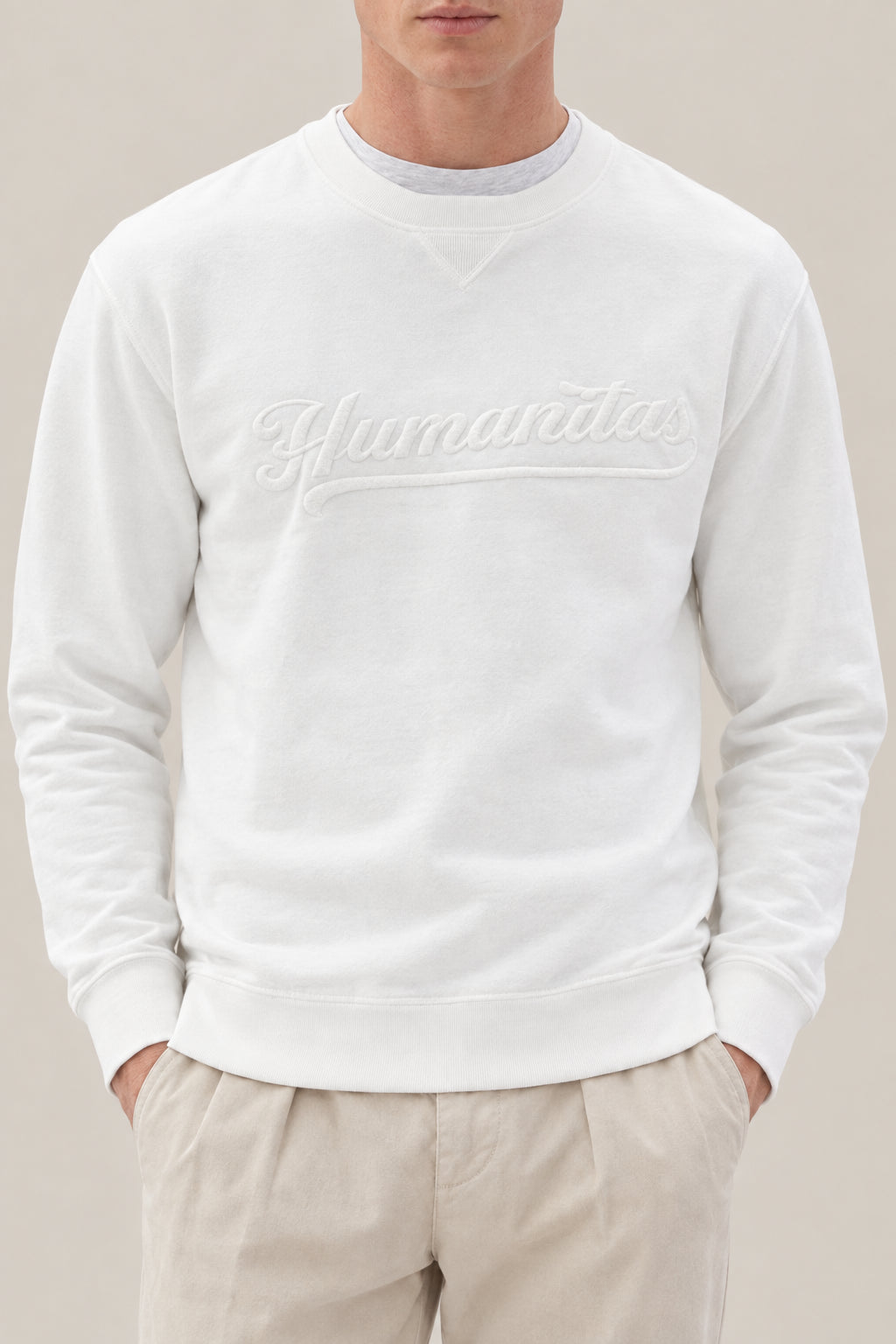BRUNELLO CUCINELLI MEN'S OFF WHITE COTTON CREW NECK SWEATER