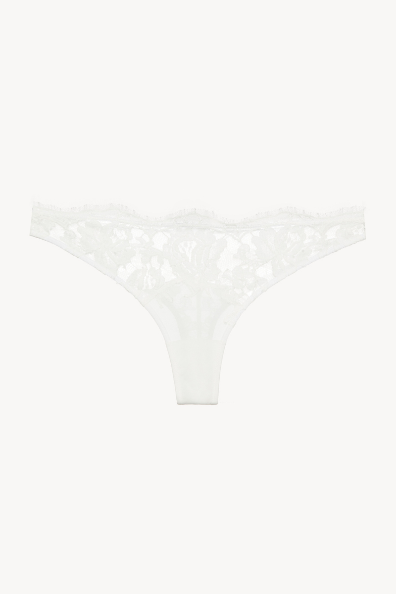 La Perla Thong in Off White with Cotton Leavers Lace