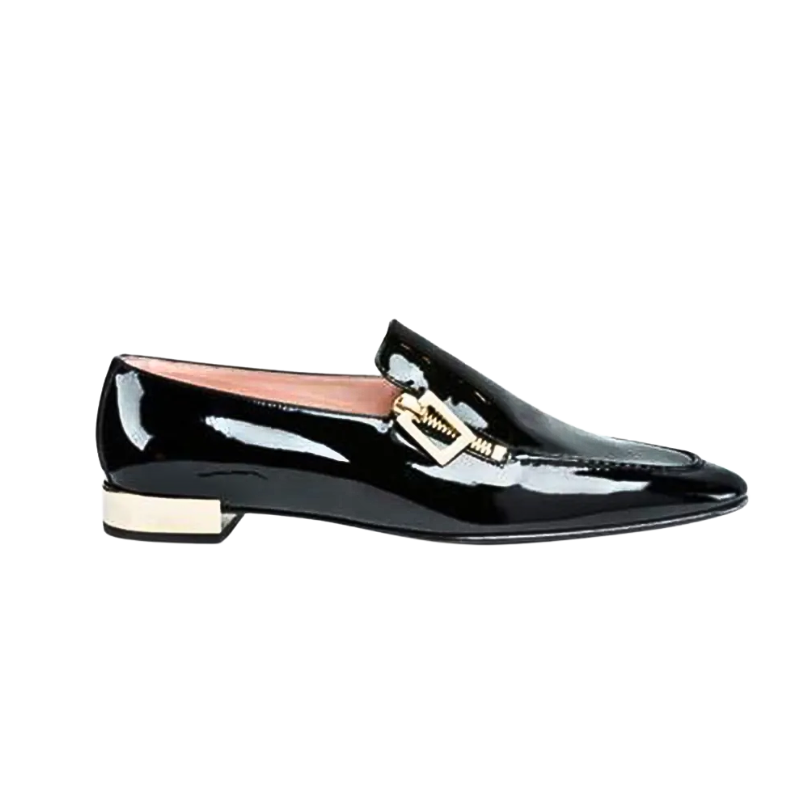 Womens | Roger Vivier Polly Patent Zip Loafers (Black/Gold)