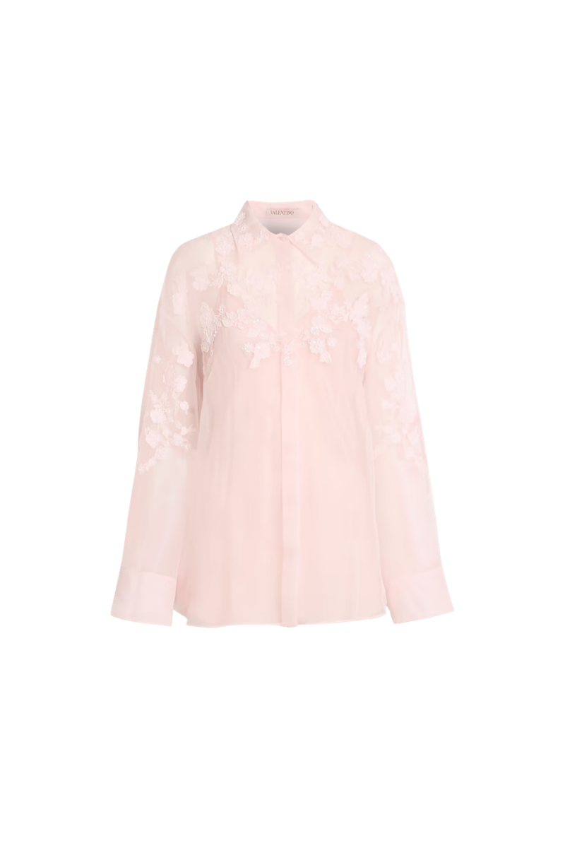 Valentino Garavani Embellished Silk-Chiffon Shirt Taffy 3B0AB5Q21C8_ZKS