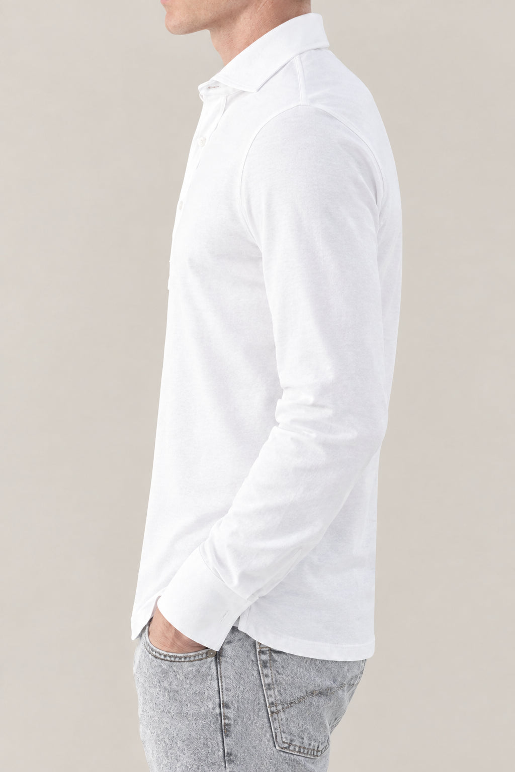 BRUNELLO CUCINELLI MEN'S WHITE LONG SLEEVE POLO SHIRT
