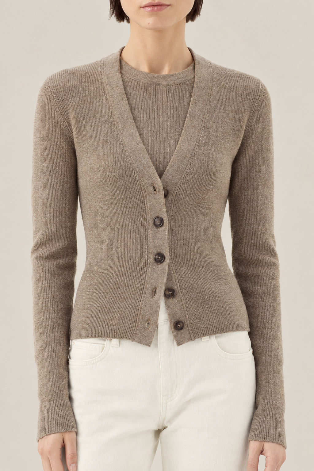 BRUNELLO CUCINELLI WOMEN'S CARIBOU WOOL BLEND BUTTON FRONT SWEATER
