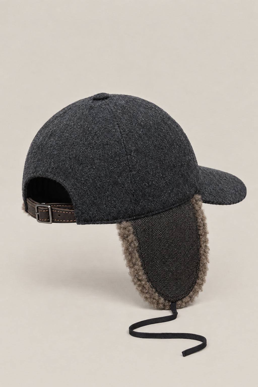 BRUNELLO CUCINELLI WOMEN'S CHARCOAL WOOL HAT WITH SHEARLING EAR FLAPS