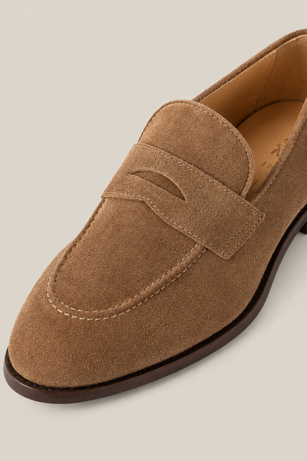 BRUNELLO CUCINELLI MEN'S DARK BEIGE SUEDE PENNY LOAFERS