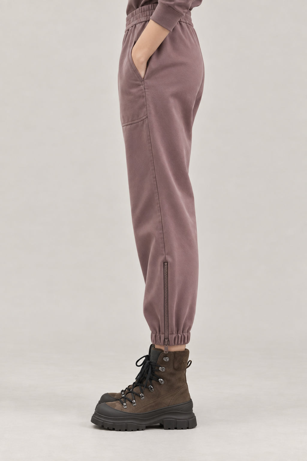 BRUNELLO CUCINELLI WOMEN'S PURPLE ASH COTTON ELASTIC WAIST TROUSERS