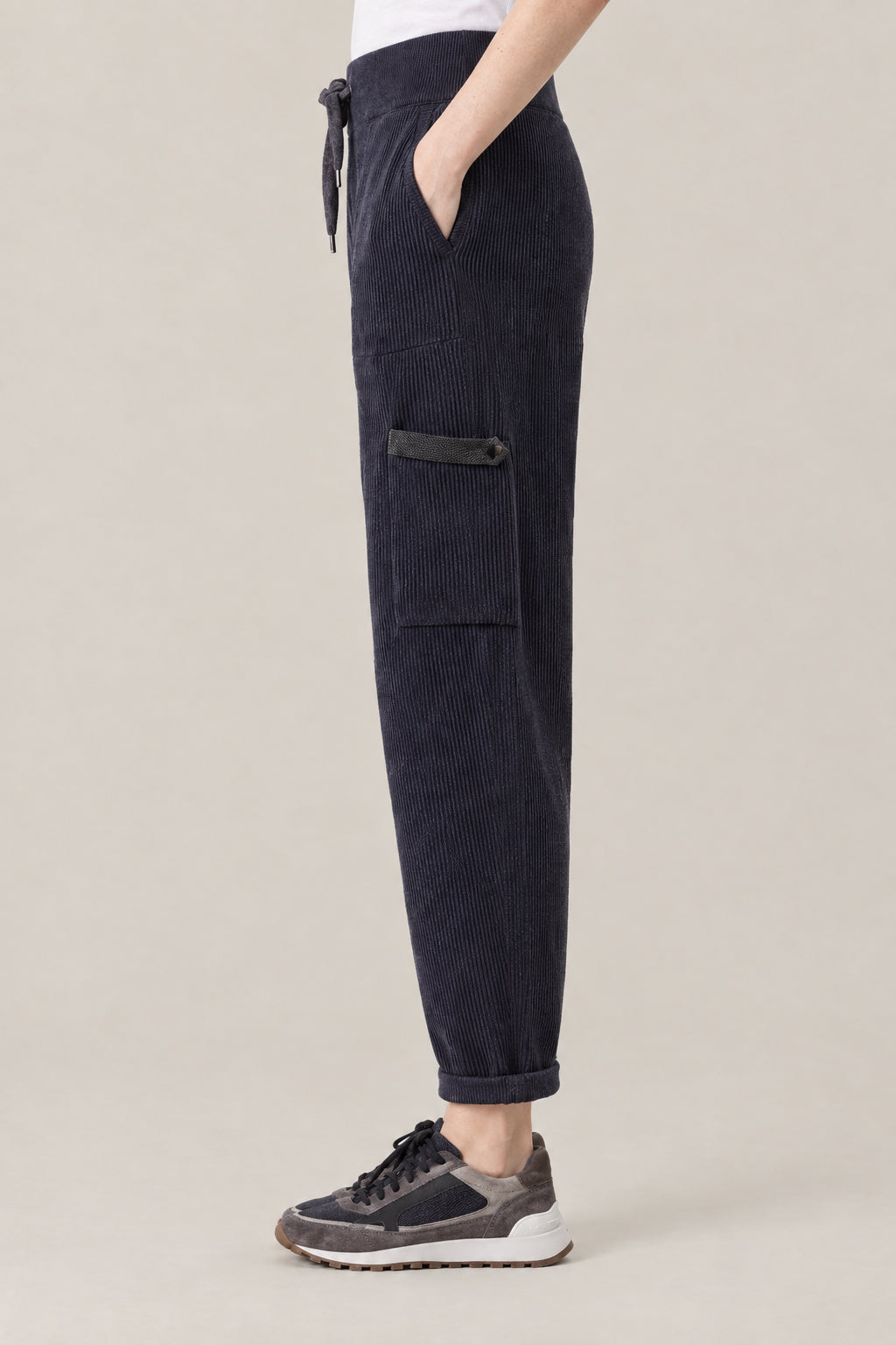 BRUNELLO CUCINELLI WOMEN'S NIGHT SKY RIBBED DRAWSTRING TROUSERS
