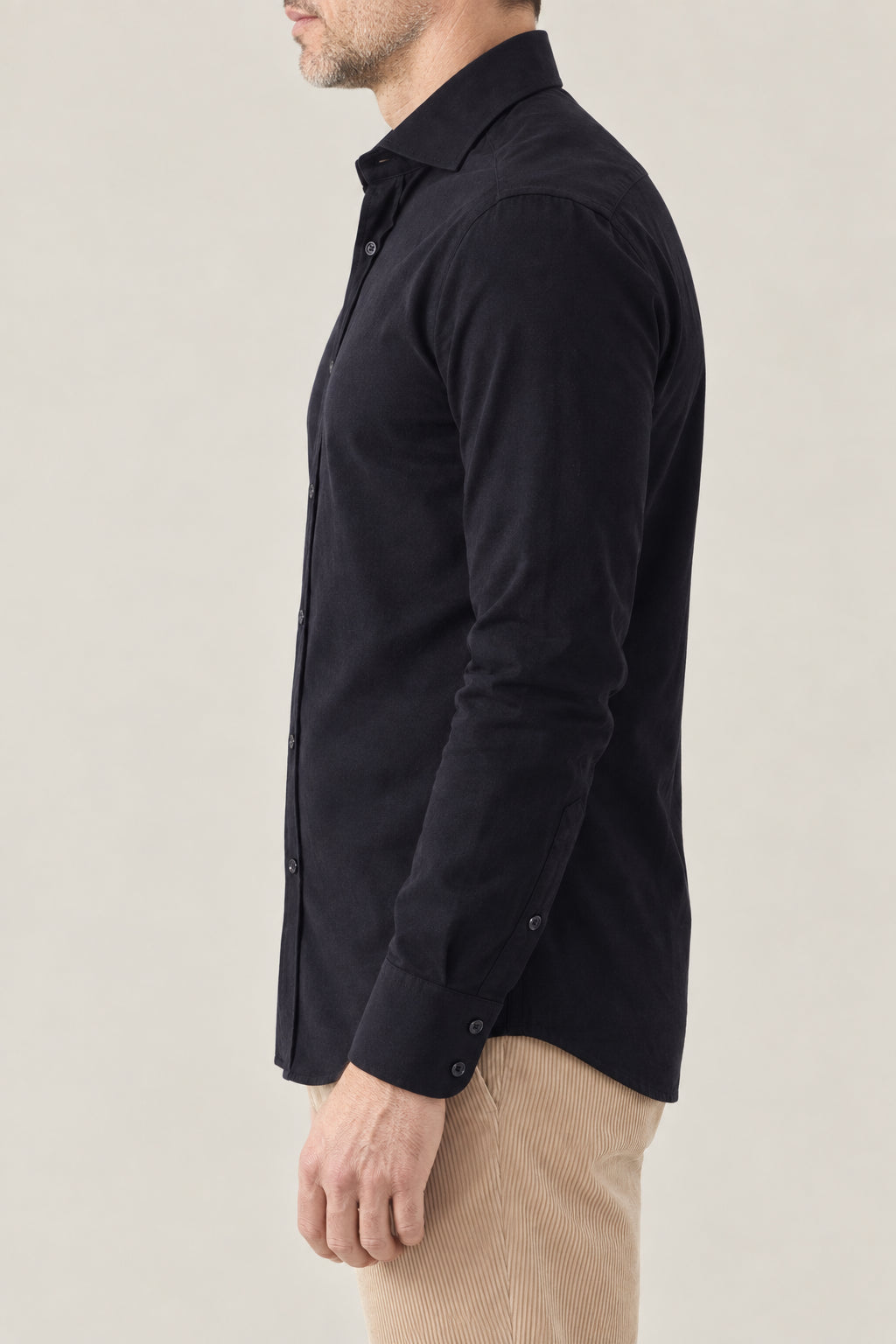 BRUNELLO CUCINELLI MEN'S BLACK COTTON LONG SLEEVE SHIRT