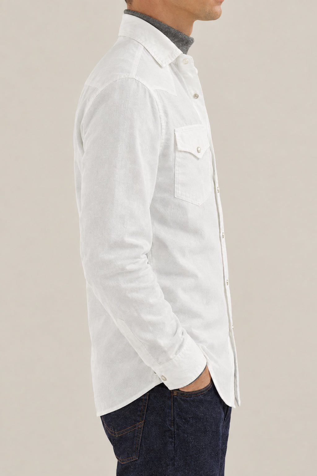 BRUNELLO CUCINELLI MEN'S WHITE COTTON WESTERN SHIRT