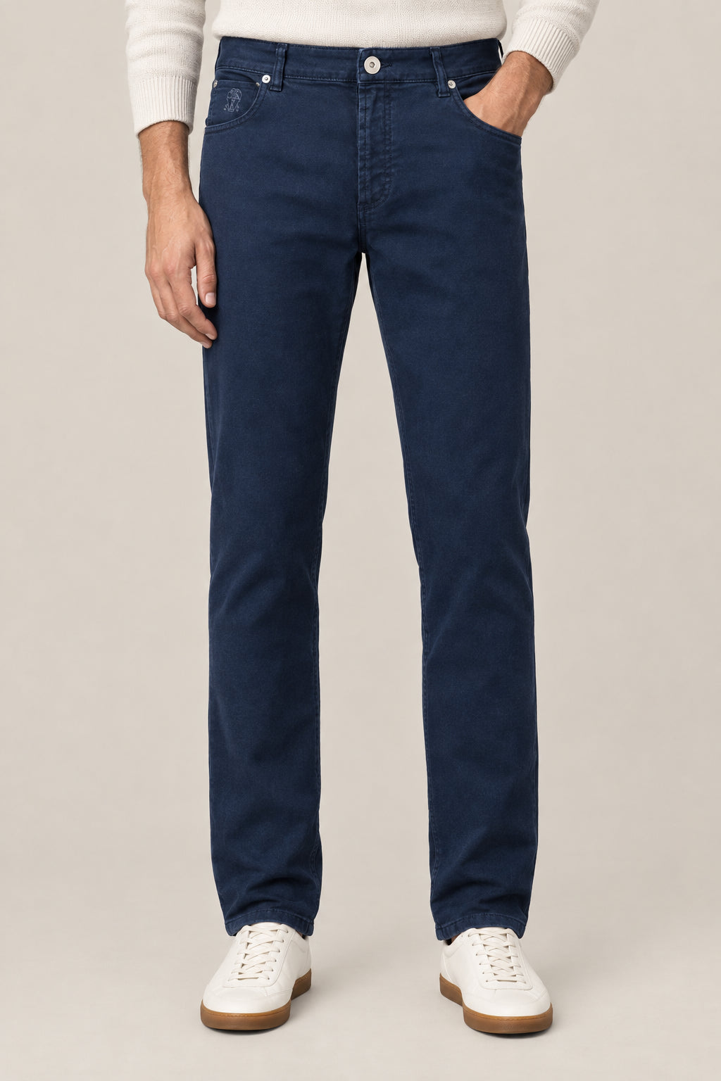BRUNELLO CUCINELLI MEN'S DARK BLUE TAILORED TROUSERS