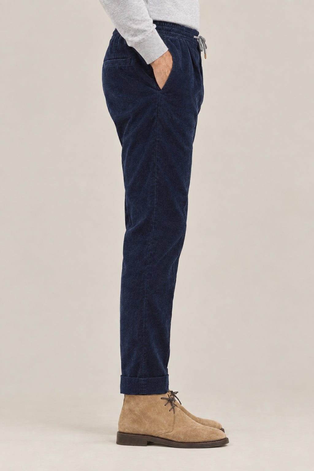 BRUNELLO CUCINELLI MEN'S NAVY COTTON DRAWSTRING TROUSERS