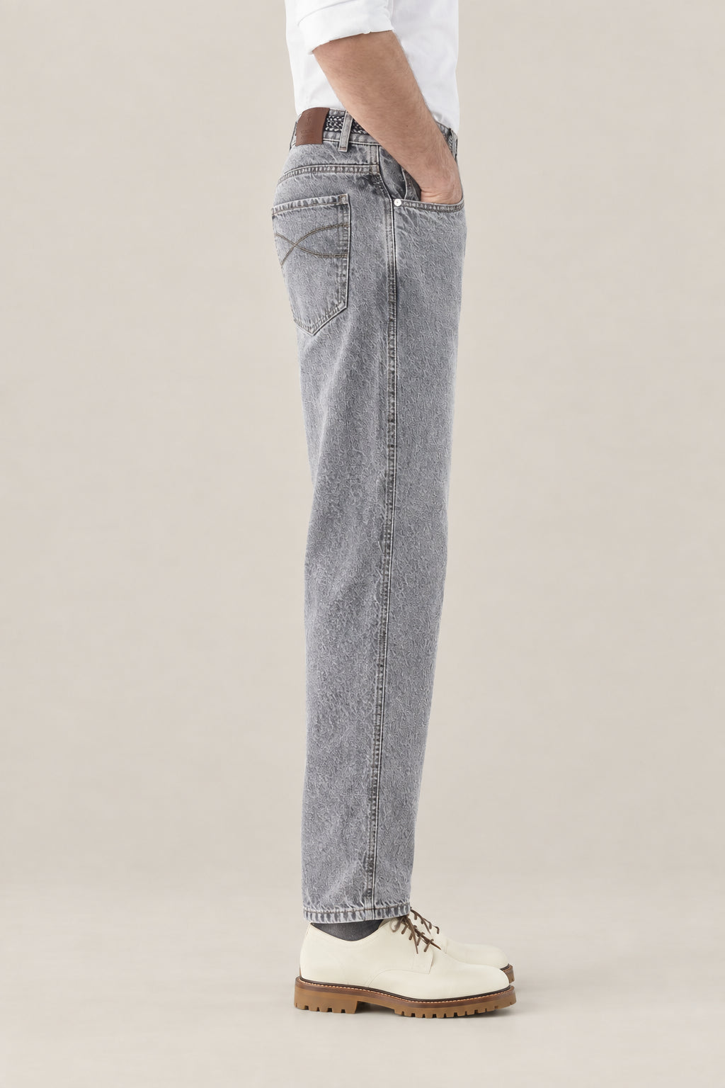 BRUNELLO CUCINELLI MEN'S DARK GREY STONE DENIM TROUSERS