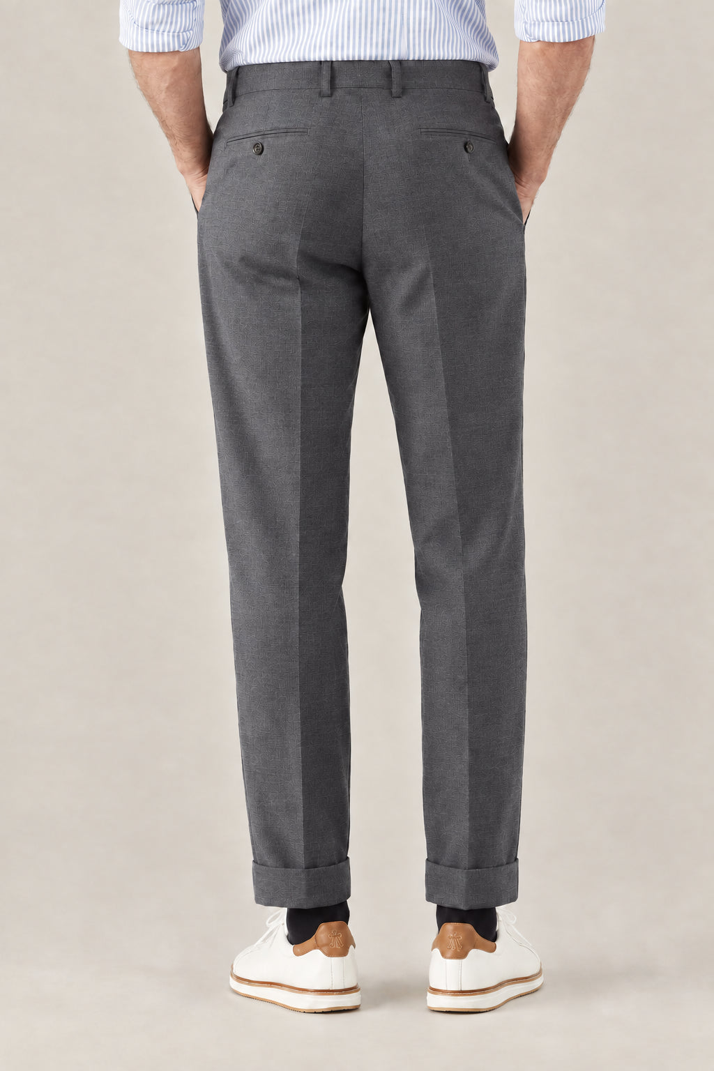 BRUNELLO CUCINELLI MEN'S MEDIUM GREY WOOL TAILORED TROUSERS
