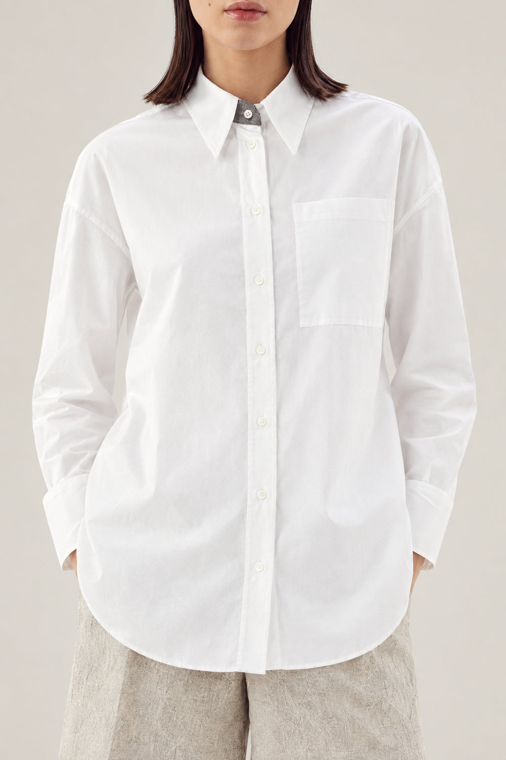 BRUNELLO CUCINELLI WOMEN'S WHITE COTTON BUTTON DOWN SHIRT