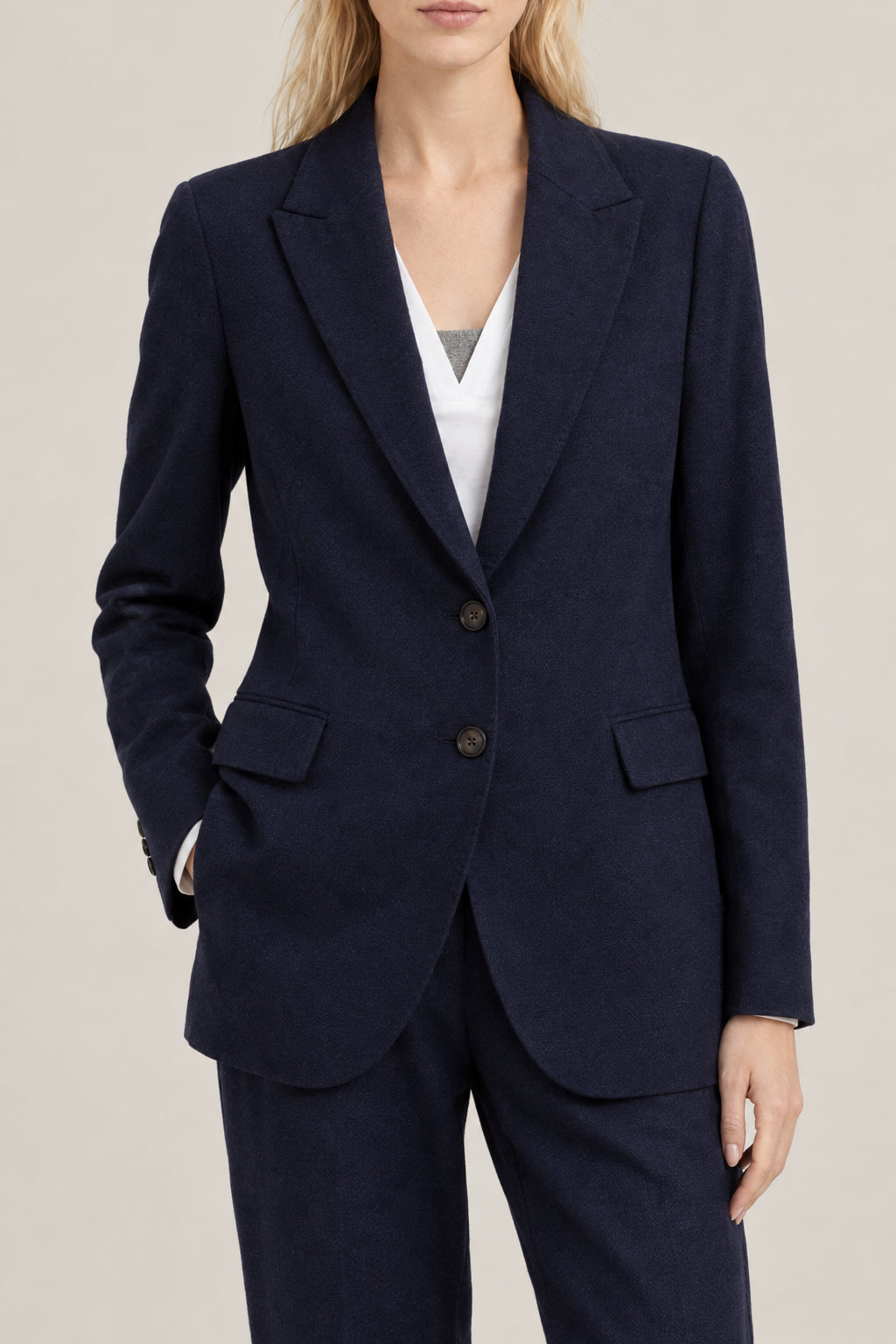 BRUNELLO CUCINELLI WOMEN'S NAVY WOOL TAILORED BLAZER