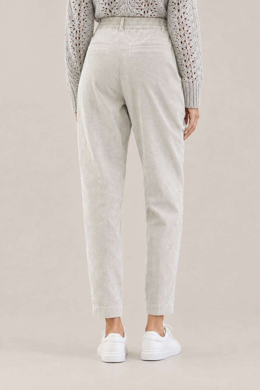 BRUNELLO CUCINELLI WOMEN'S WHITE TAPERED COTTON TROUSERS