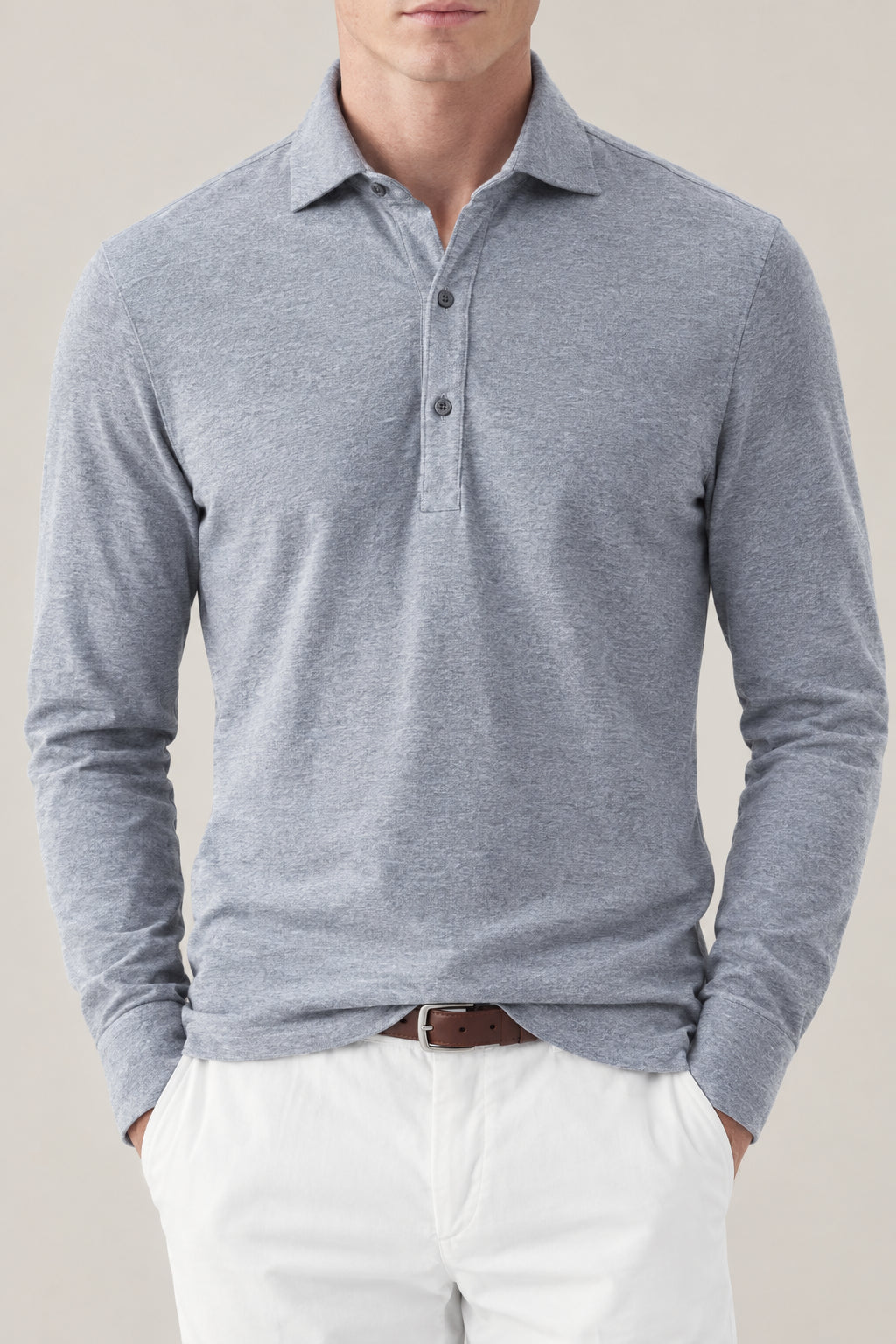 BRUNELLO CUCINELLI MEN'S MEDIUM GREY COTTON LONG SLEEVE SHIRT