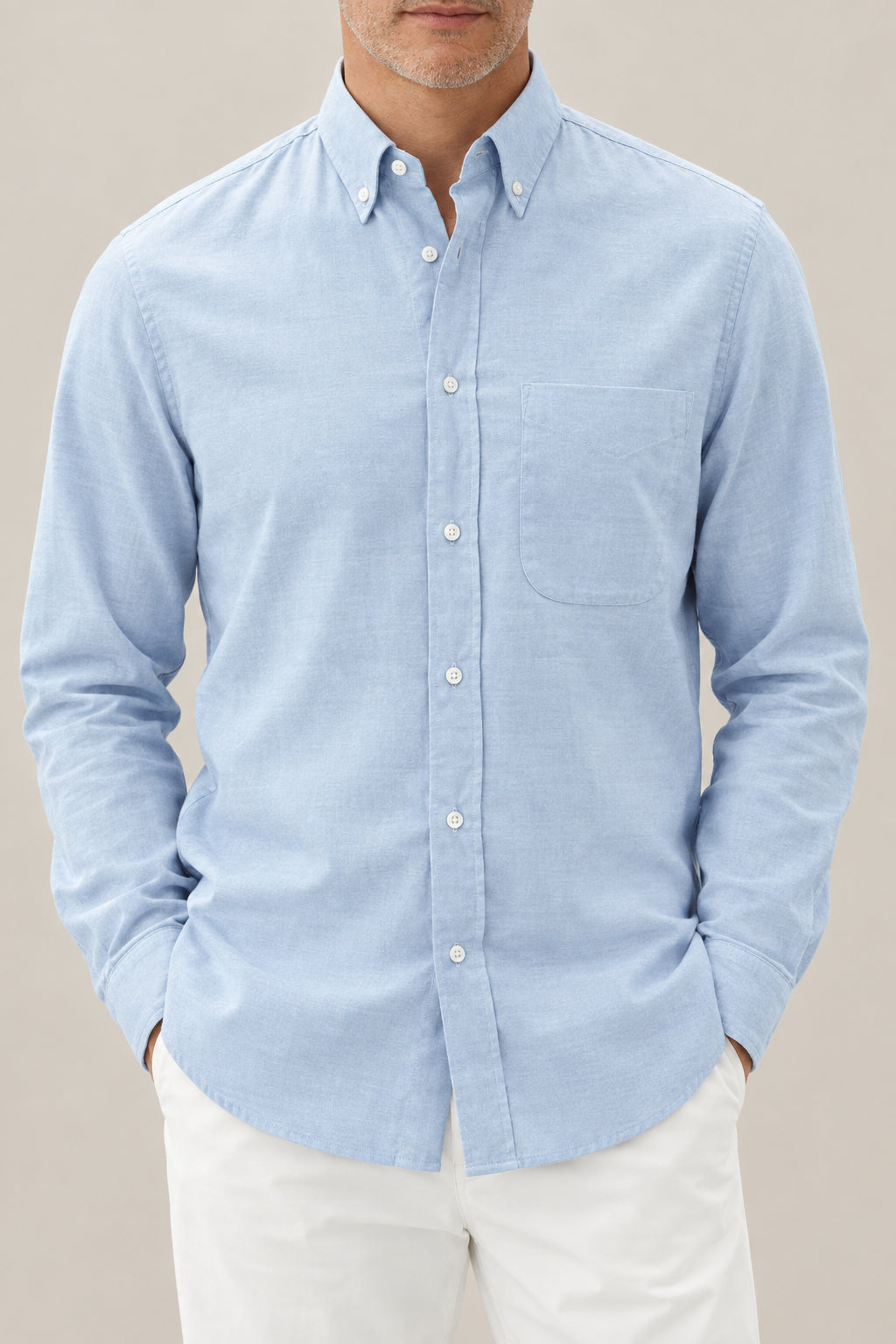 BRUNELLO CUCINELLI MEN'S SKY BLUE COTTON BUTTON DOWN SHIRT