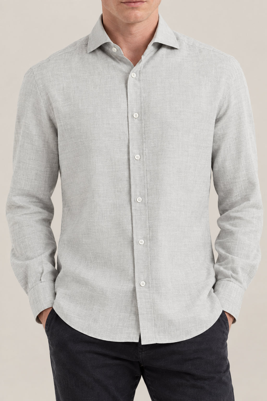 BRUNELLO CUCINELLI MEN'S GREY COTTON WOOL BLEND SHIRT