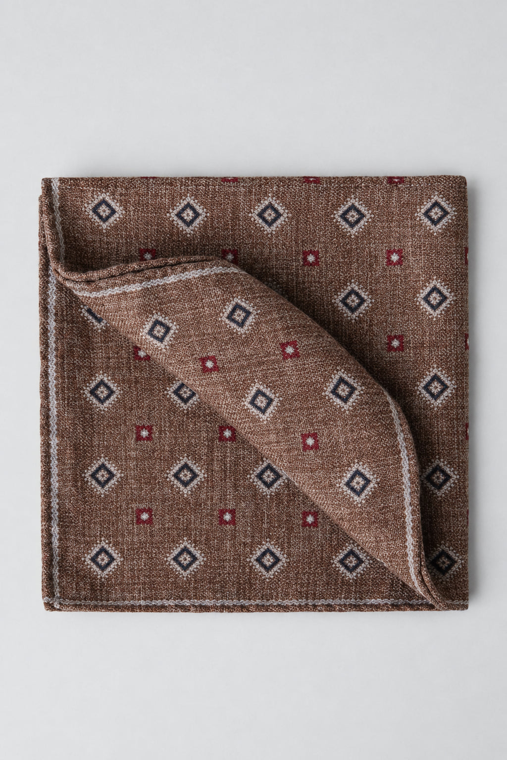 BRUNELLO CUCINELLI MEN'S BROWN RED SILK PATTERNED POCKET SQUARE