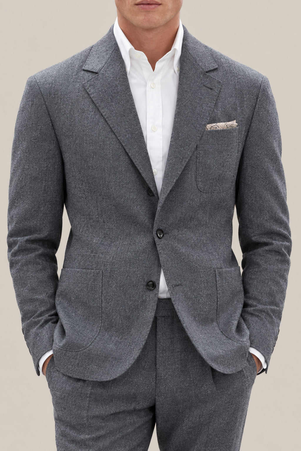 BRUNELLO CUCINELLI MEN'S MEDIUM GREY WOOL BLAZER