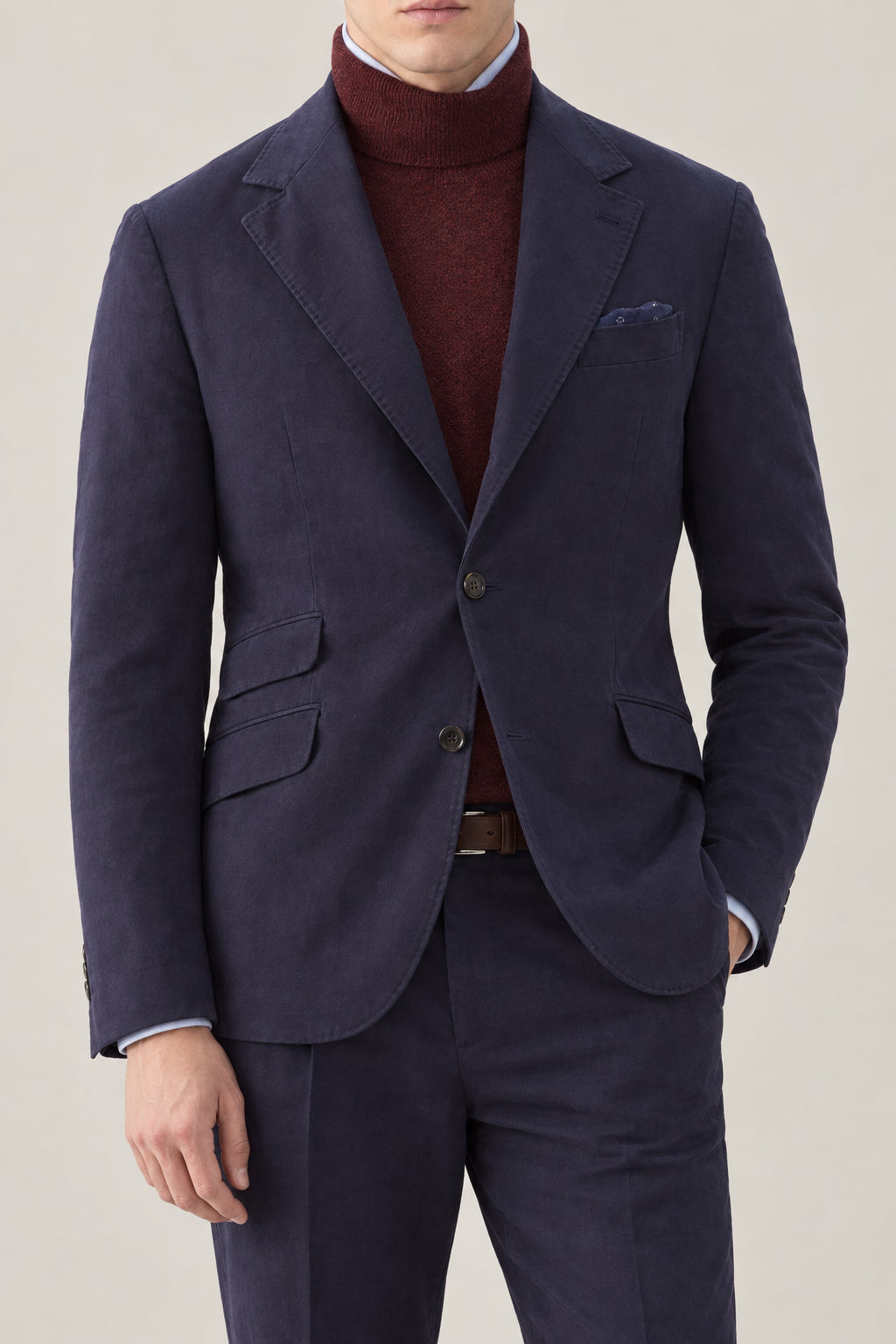 BRUNELLO CUCINELLI MEN'S NAVY COTTON WOOL BLEND BLAZER