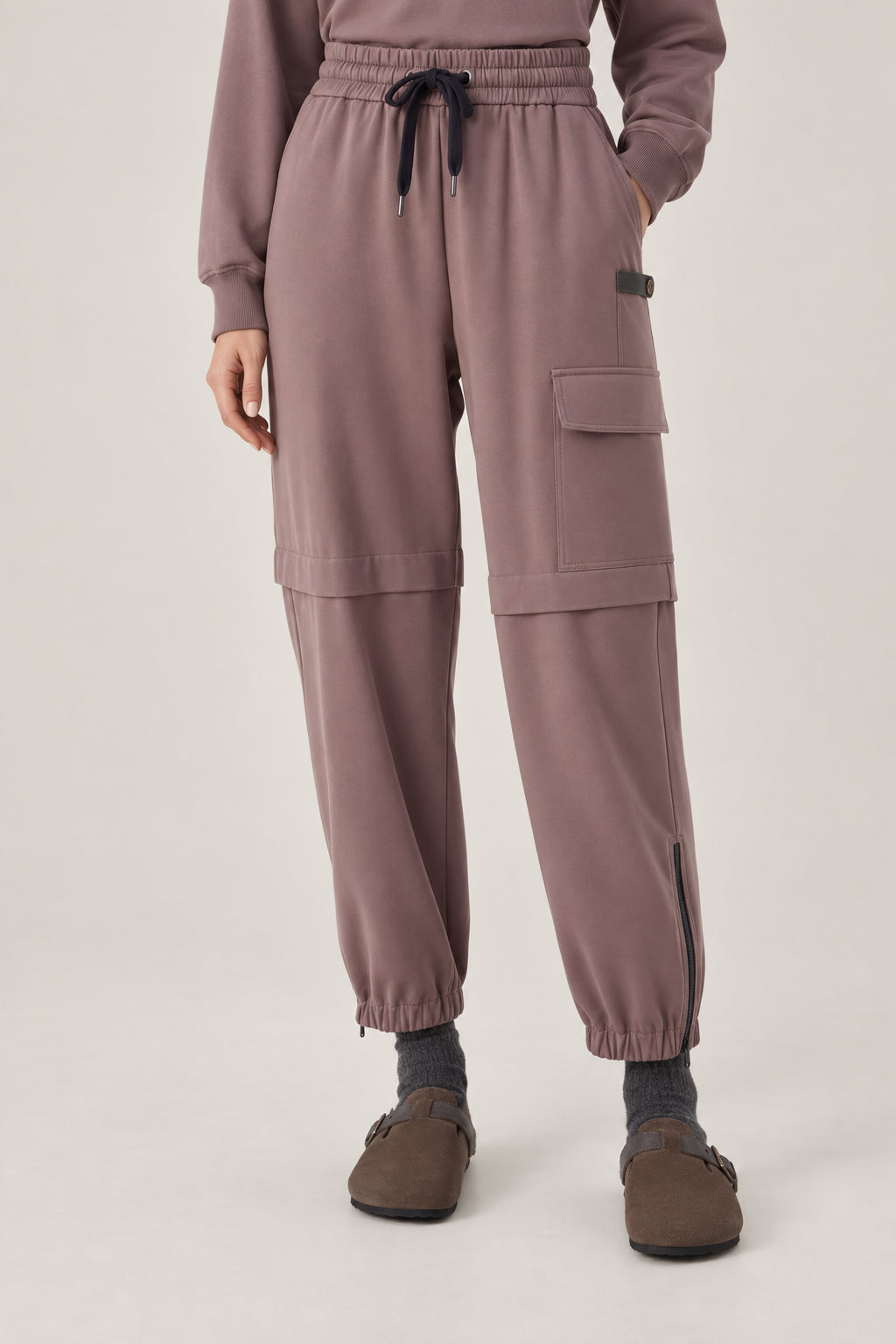 BRUNELLO CUCINELLI WOMEN'S FIG COTTON CARGO JOGGER TROUSERS