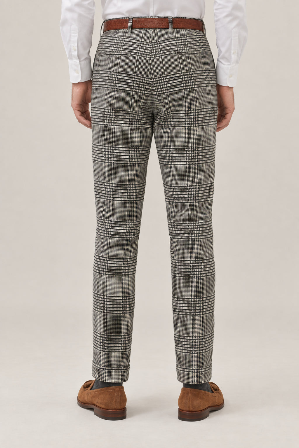 BRUNELLO CUCINELLI MEN'S GREY WOOL CHECKED TROUSERS