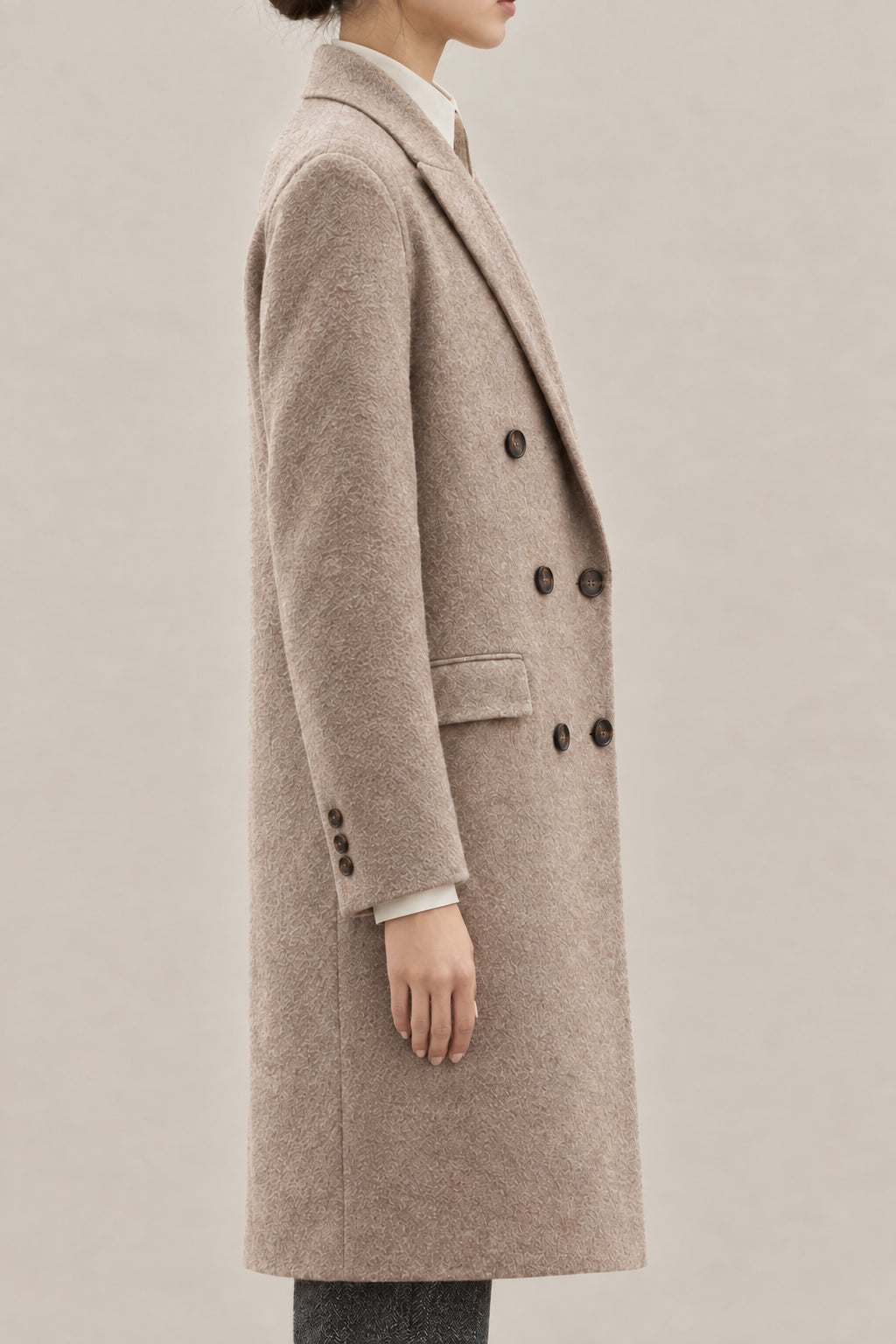 BRUNELLO CUCINELLI WOMEN'S BROWN DOUBLE BREASTED WOOL BLEND COAT