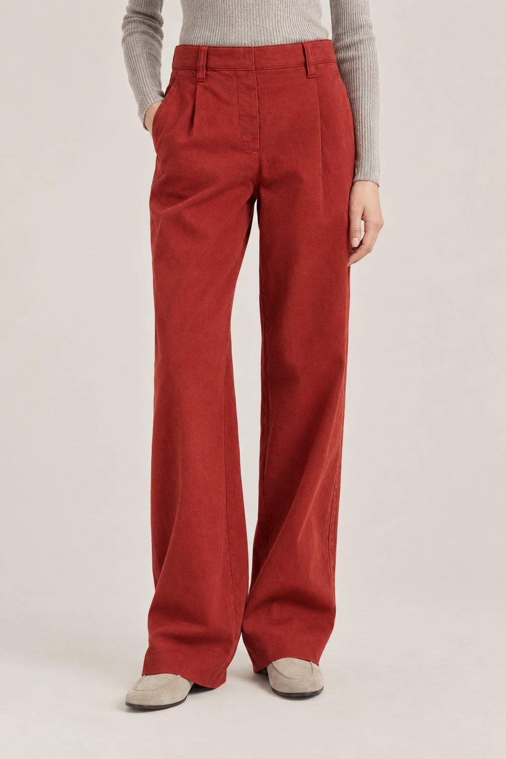 BRUNELLO CUCINELLI WOMEN'S RED WIDE LEG COTTON BLEND TROUSERS