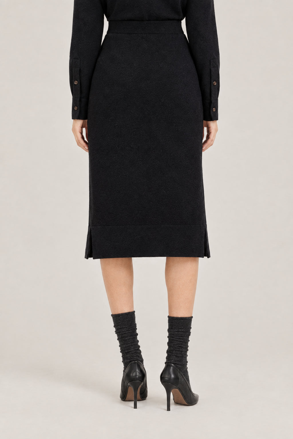 BRUNELLO CUCINELLI WOMEN'S BLACK WOOL KNIT MIDI SKIRT