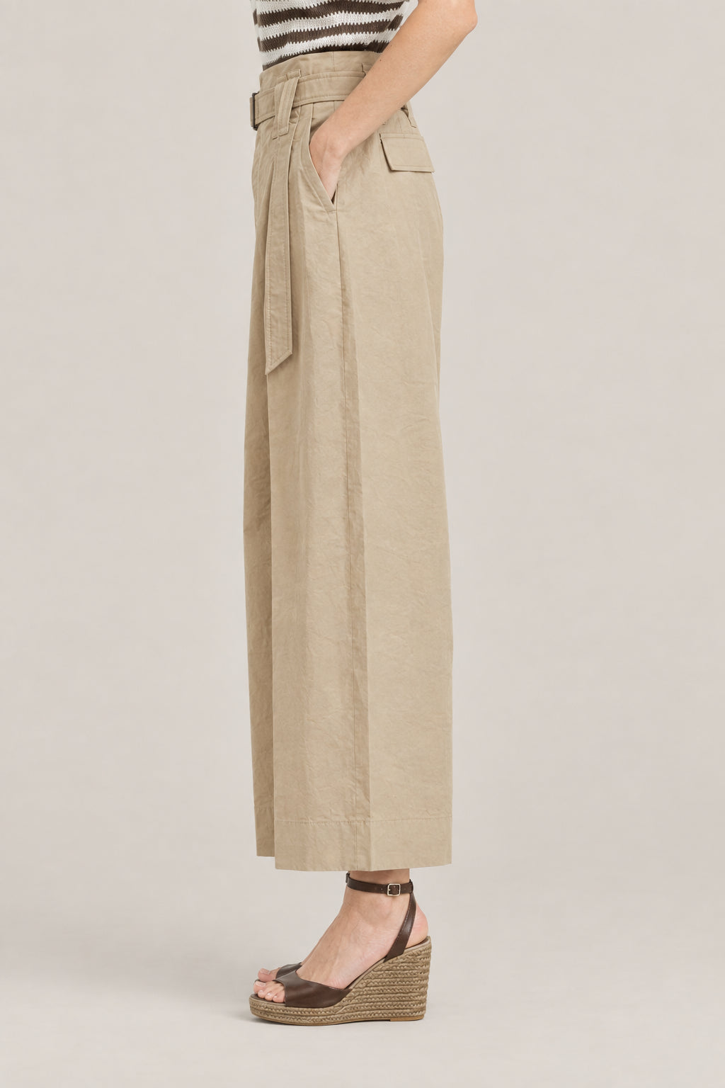 BRUNELLO CUCINELLI WOMEN'S BEIGE WIDE LEG BELTED TROUSERS