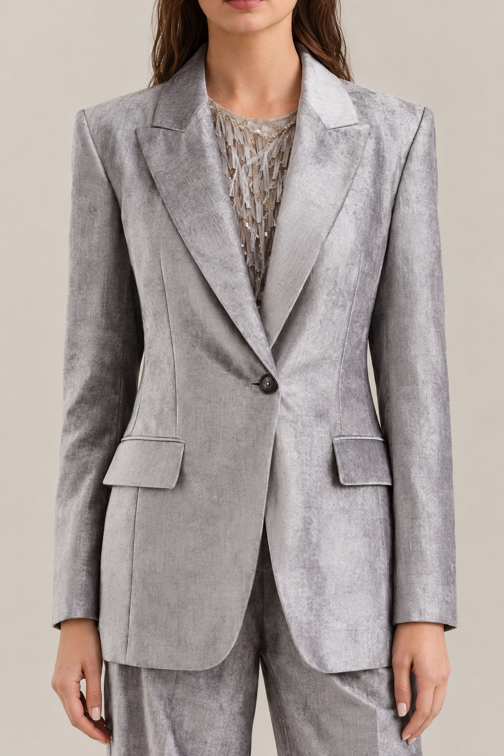 BRUNELLO CUCINELLI WOMEN'S STEEL SINGLE BUTTON VELVET BLAZER