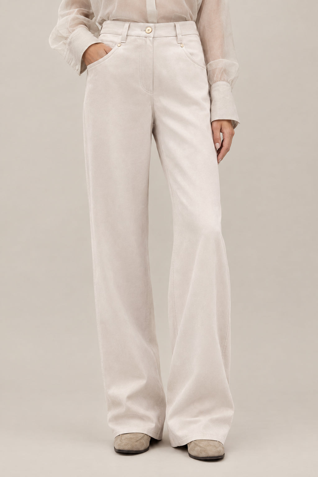 BRUNELLO CUCINELLI WOMEN'S SALT WIDE LEG ACETATE BLEND TROUSERS
