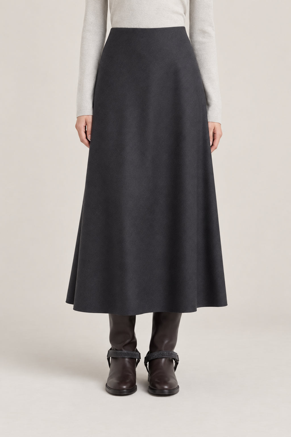 BRUNELLO CUCINELLI WOMEN'S CHARCOAL FLARED SKIRT