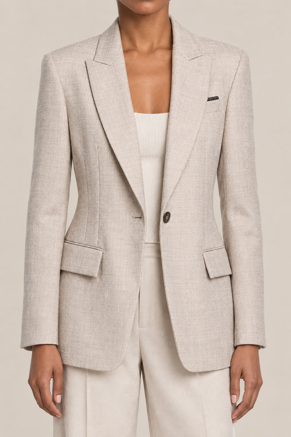 BRUNELLO CUCINELLI WOMEN'S BEIGE WOOL SINGLE BUTTON BLAZER