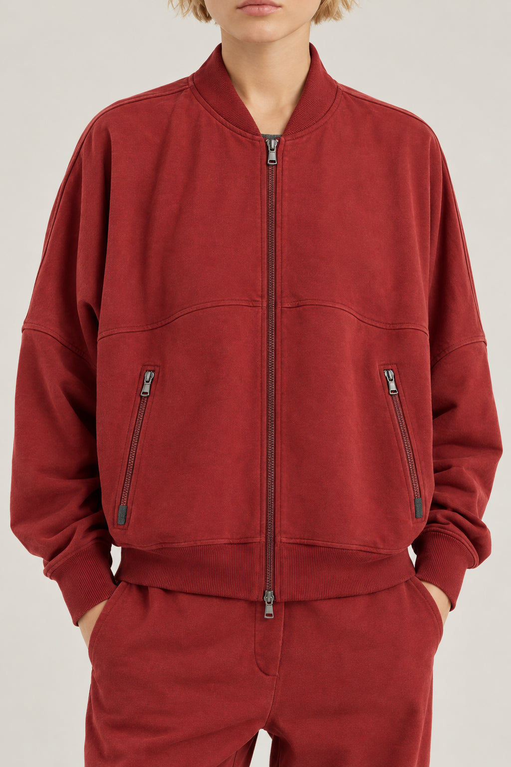 BRUNELLO CUCINELLI WOMEN'S RUST ZIP FRONT OVERSIZED SWEATER
