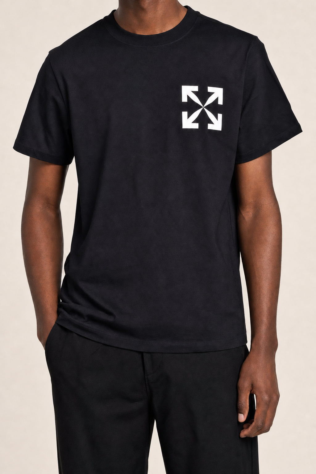 OFF-WHITE MEN'S BLACK COTTON SHORT SLEEVE LOGO T SHIRT