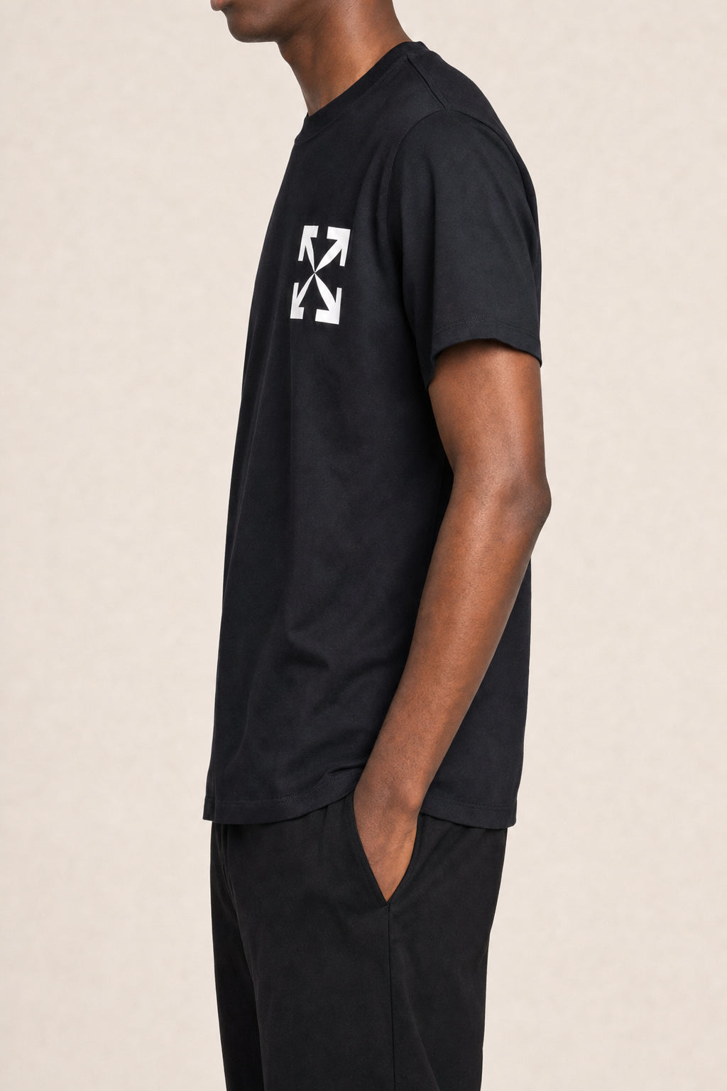 OFF-WHITE MEN'S BLACK COTTON SHORT SLEEVE LOGO T SHIRT