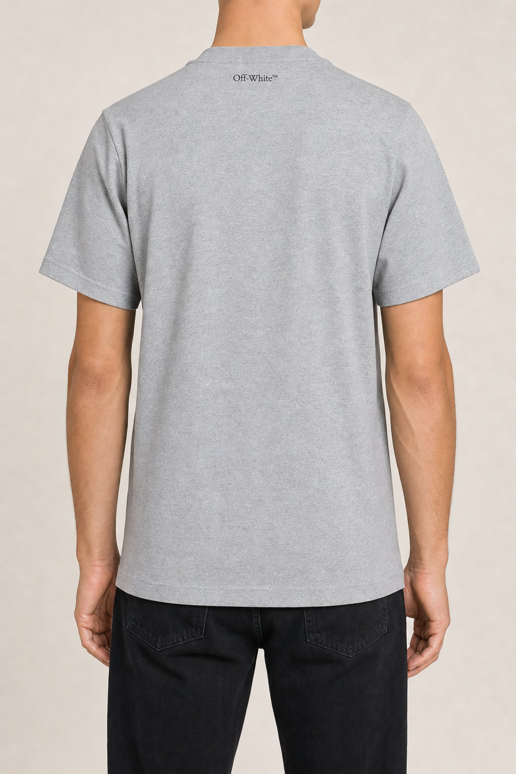 OFF-WHITE MEN'S HEATHER GREY COTTON SHORT SLEEVE SHIRT