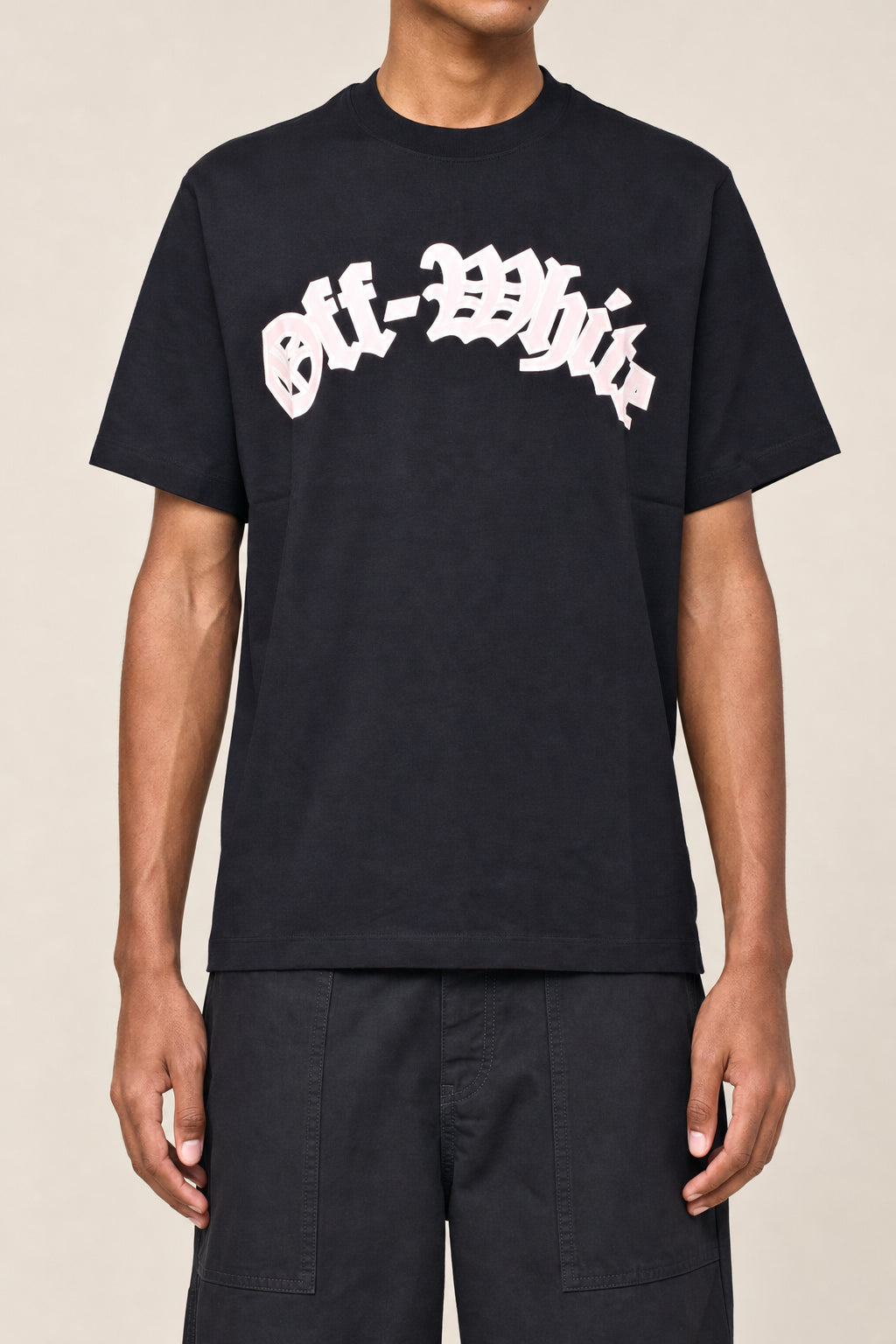 OFF-WHITE MEN'S BLACK COTTON LOGO PRINT SHORT SLEEVE SHIRT MSRP $445
