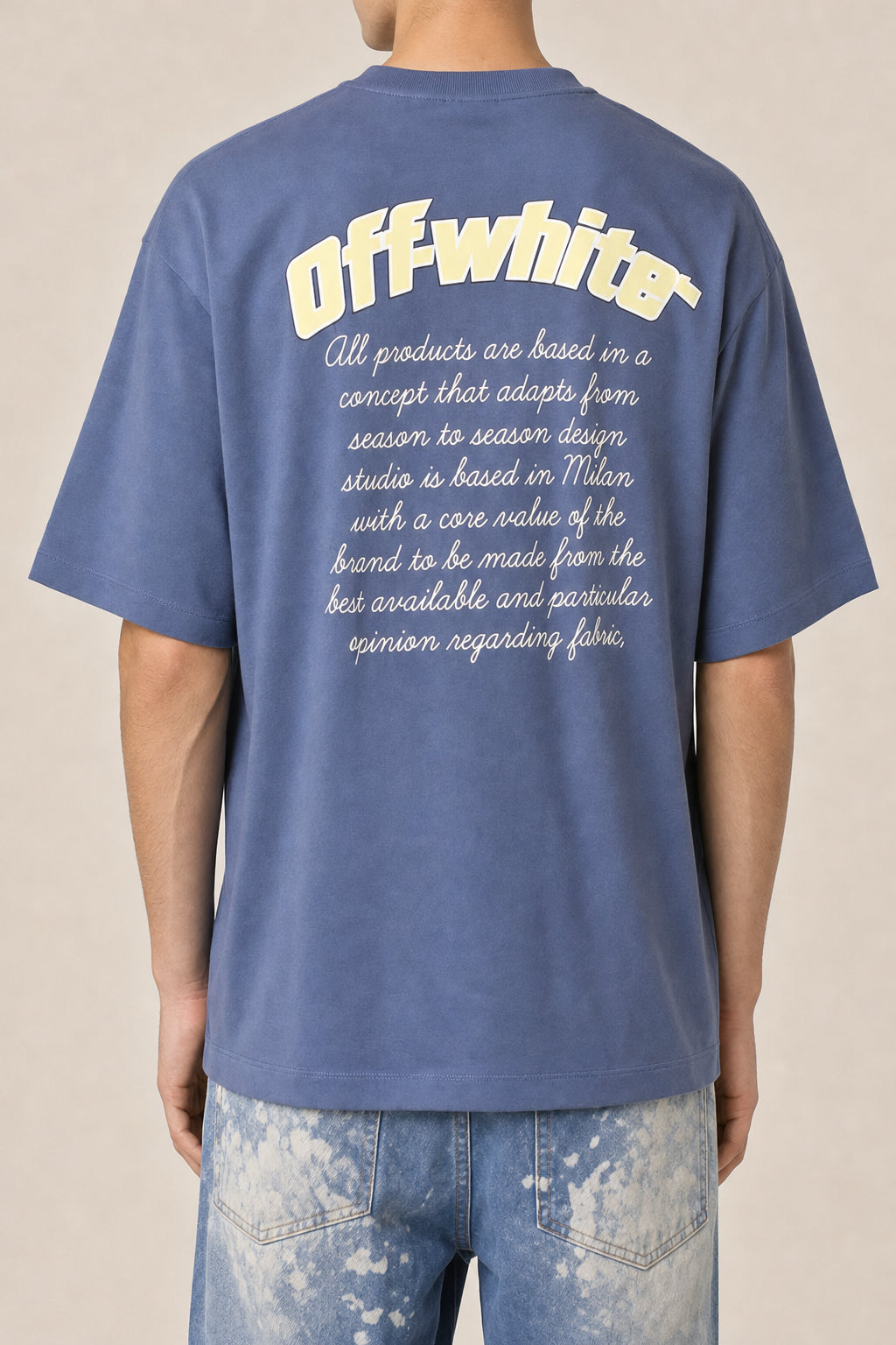 OFF-WHITE MEN'S BLUE INDIGO COTTON SKATE FIT SHORT SLEEVE SHIRT
