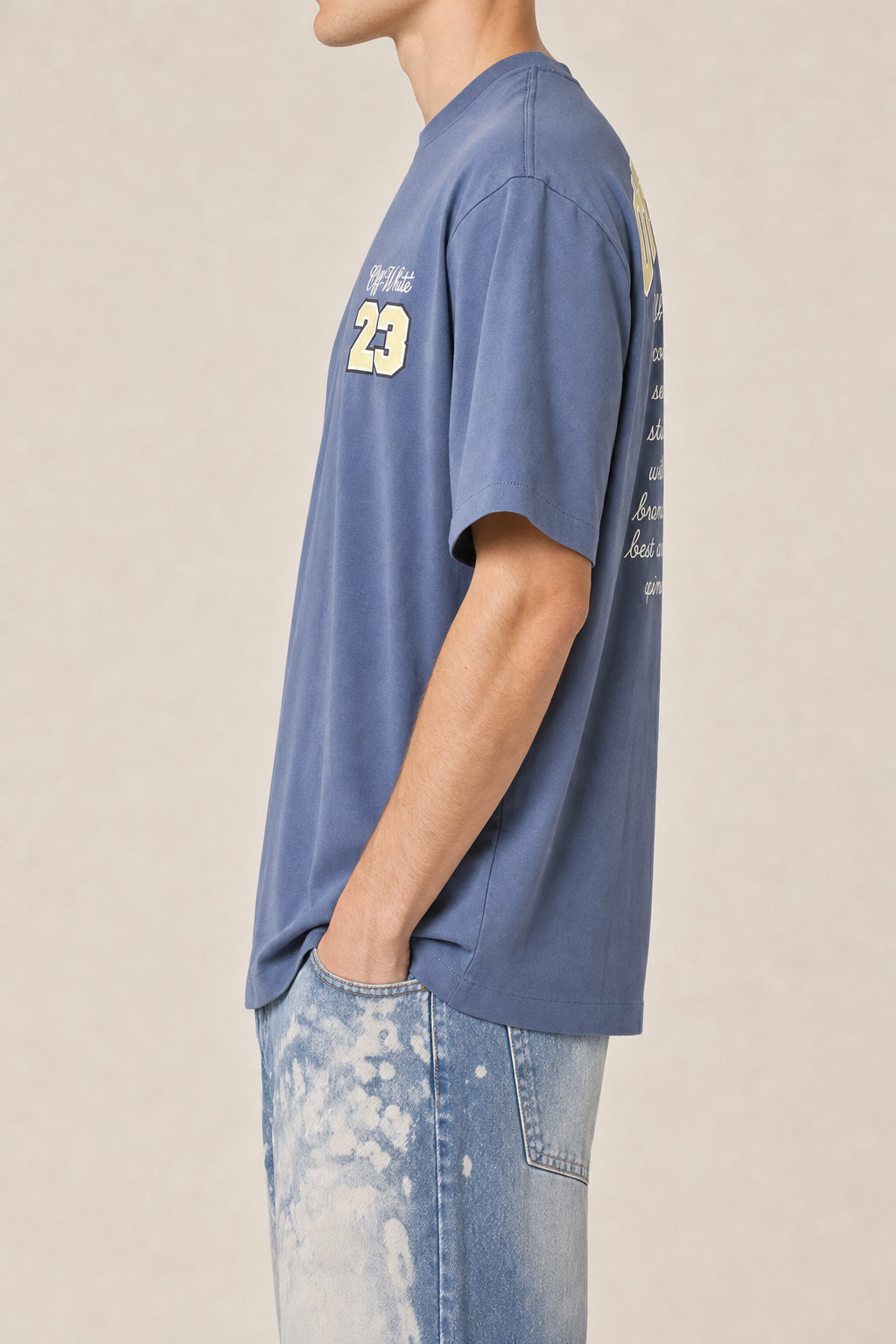 OFF-WHITE MEN'S BLUE INDIGO COTTON SKATE FIT SHORT SLEEVE SHIRT