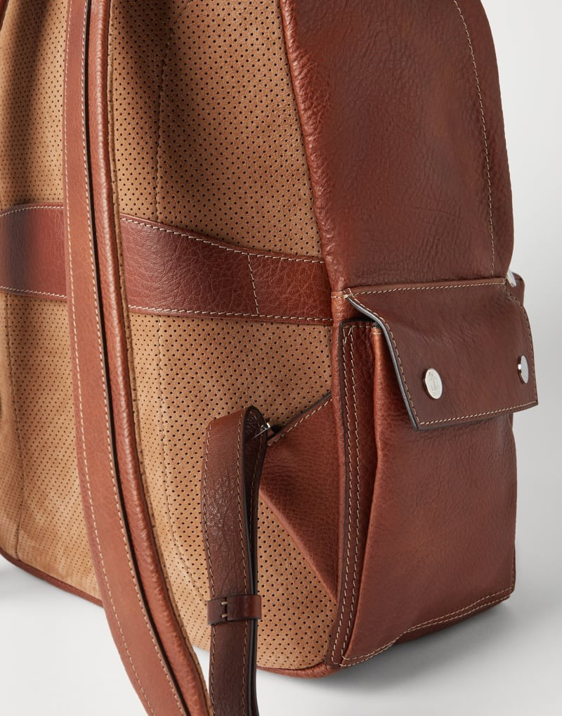 BRUNELLO CUCINELLI MEN'S COPPER LEATHER BACKPACK