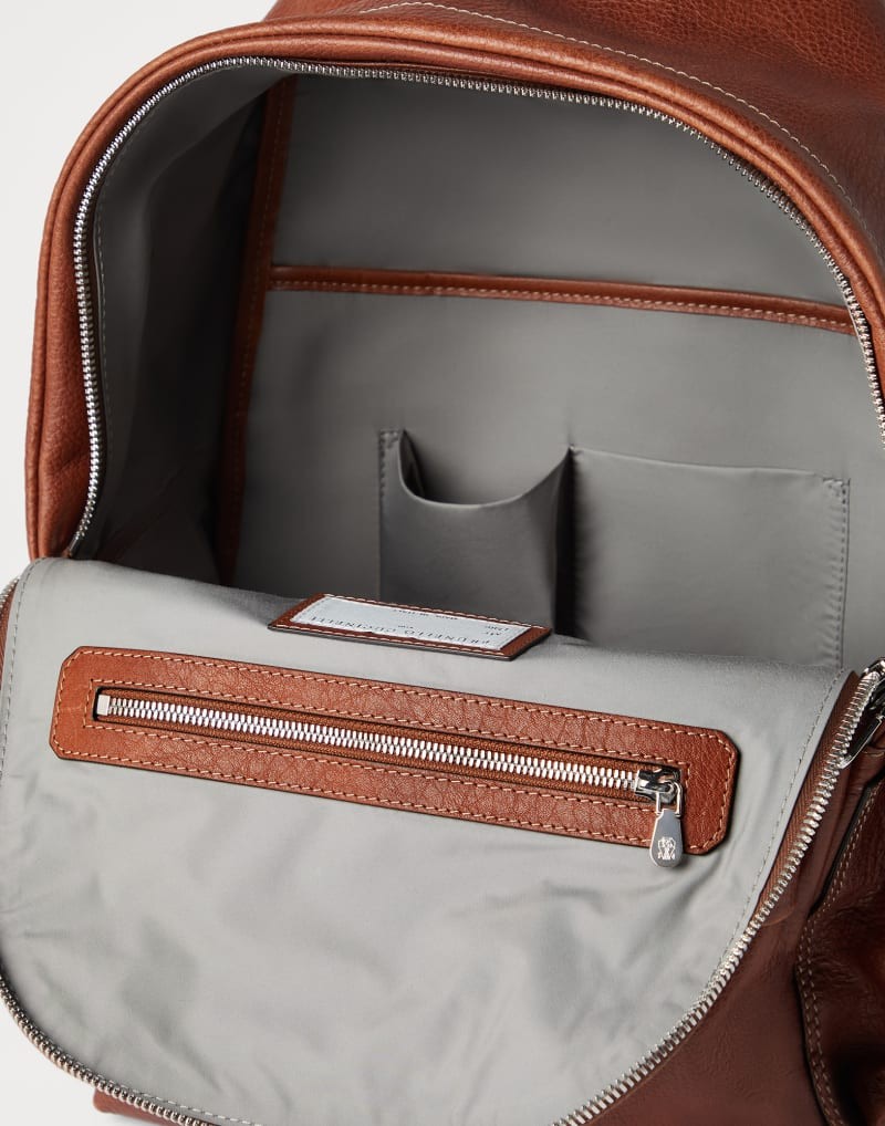 BRUNELLO CUCINELLI MEN'S COPPER LEATHER BACKPACK