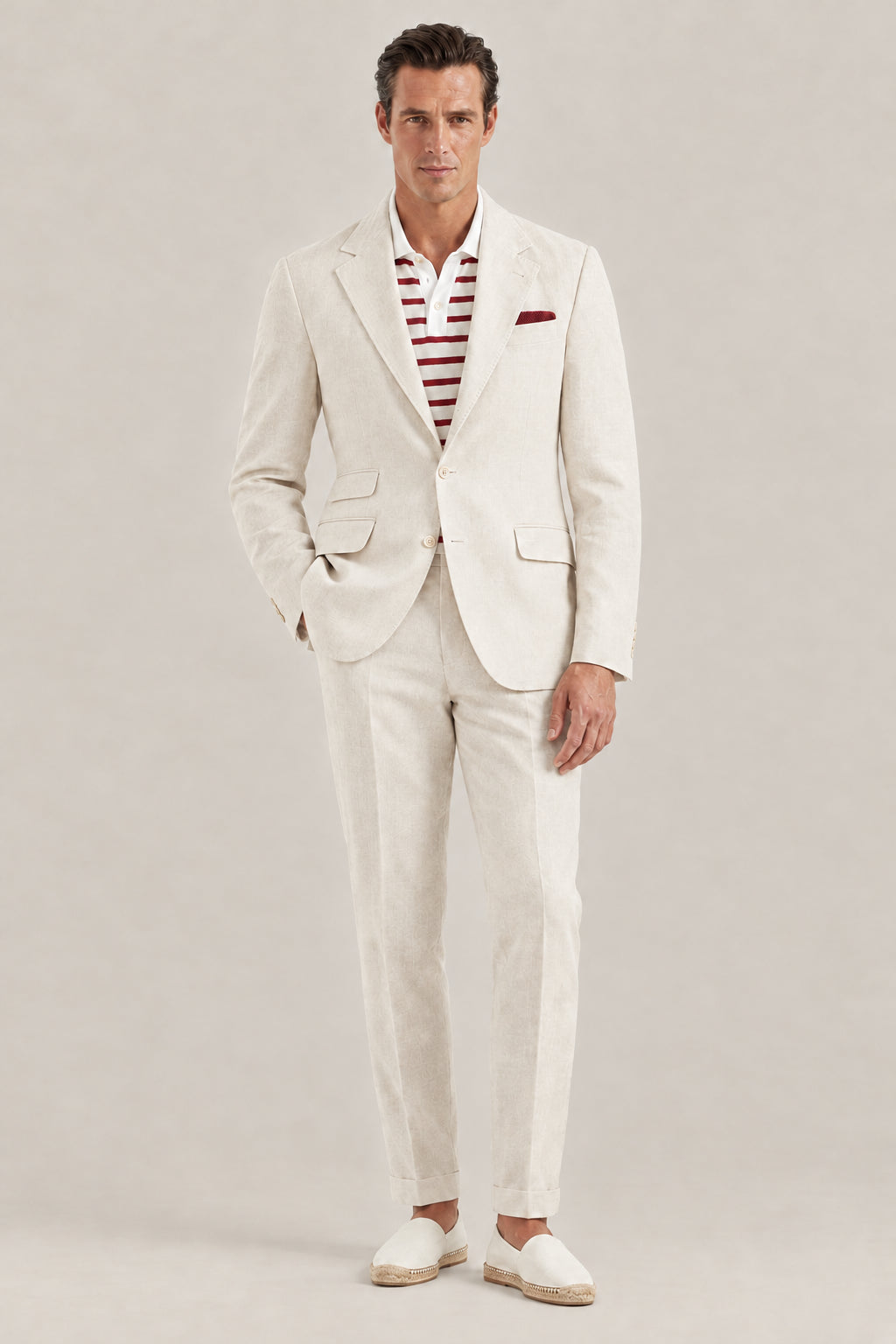BRUNELLO CUCINELLI MEN'S SHELL LINEN TWO BUTTON SUIT