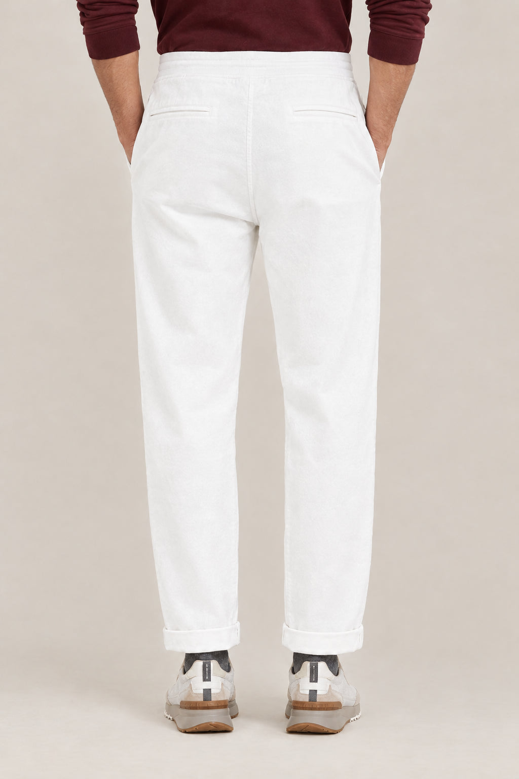 BRUNELLO CUCINELLI MEN'S OFF WHITE COTTON CASUAL TROUSERS