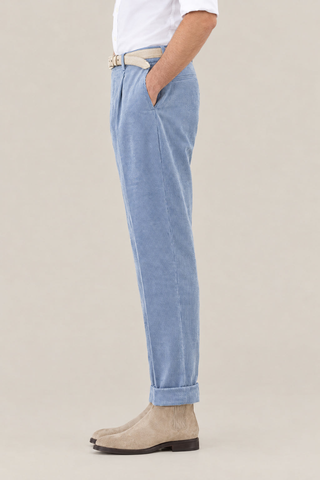 BRUNELLO CUCINELLI MEN'S CLOUD COTTON WOOL BLEND PLEATED TROUSERS