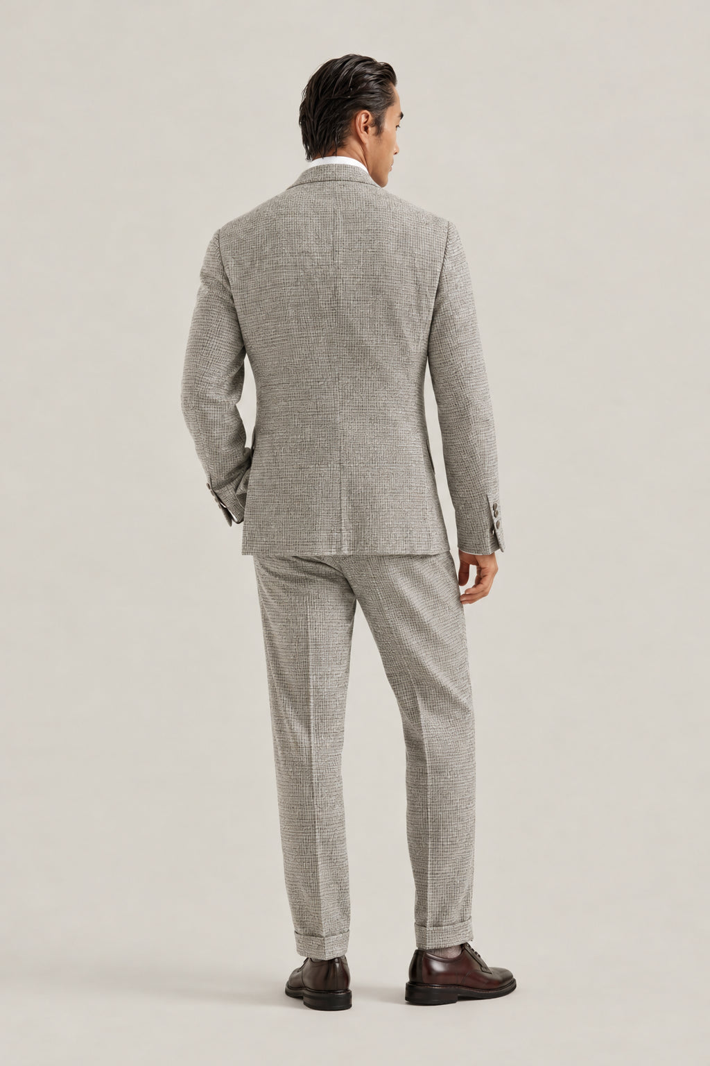 BRUNELLO CUCINELLI MEN'S COLD BROWN SILK WOOL BLEND CHECKED SUIT